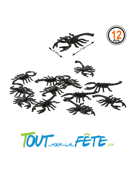 12 scorpions noir 5x7 cm idéal pour décorer et faire peur pour Halloween