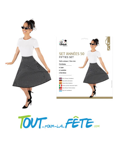 Set année 50 ( jupe - lunettes - bandeau ) 2 coloris disponibles rouge ou noir
