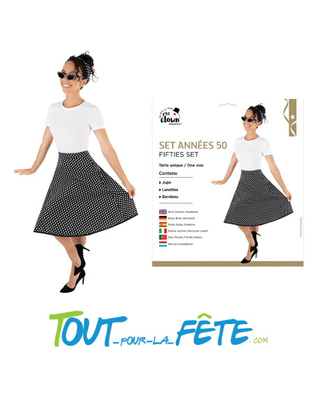 Set année 50 ( jupe - lunettes - bandeau ) 2 coloris disponibles rouge ou noir