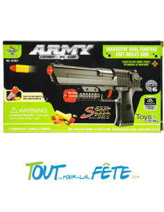Pistolet noir 25 cm avec 2 fléchettes ventouses et 5 balles en plastique 2
