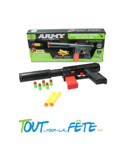 Pistolet noir 31 cm avec 2 fléchettes ventouses et 5 balles en plastique 2