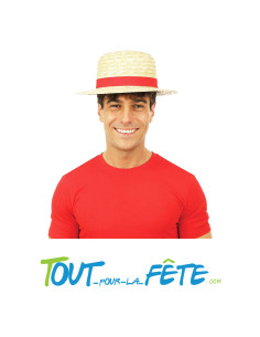 Chapeau de paille avec ruban rouge carnaval, festival, déguisement