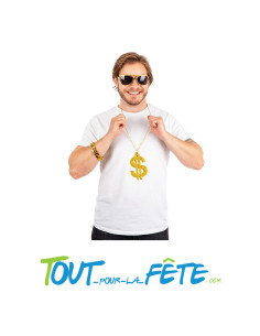 Set gangster / rappeur (lunettes, collier, bracelet) couleur or