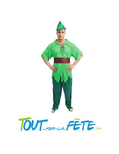Déguisement de Peter pan taille adulte haut, pantalon, ceinture, chapeau