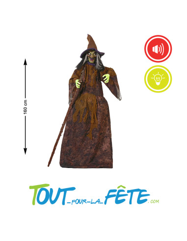 Automate / animatronic sorcière animée, sonore et lumineux 160 cm