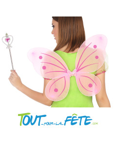 Kit ailes de papillon rose + baguette de fée en forme de coeur taille unique