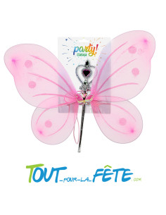 Kit ailes de papillon rose + baguette de fée en forme de coeur taille unique 2
