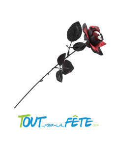Décoration fleur artificielle d'Halloween rouge et noir avec tête 42cm 2