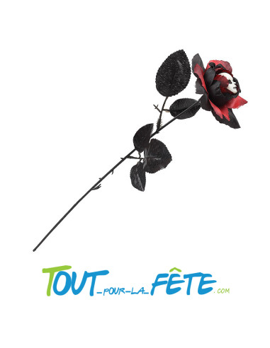Décoration fleur artificielle d'Halloween rouge et noir avec tête 42cm