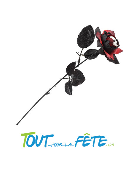 Décoration fleur artificielle d'Halloween rouge et noir avec tête 42cm