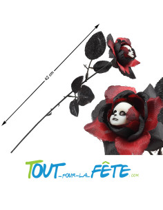Décoration fleur artificielle d'Halloween rouge et noir avec tête 42cm