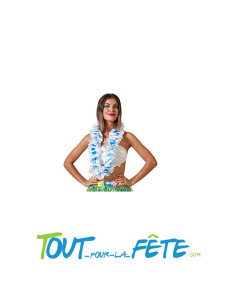 Collier de grosses fleurs Hawaïen / Tahiti blanc interieur coloré ( rose - orange - vert - bleu ) 2