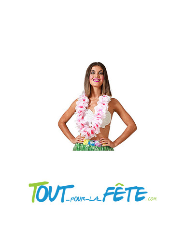 Collier de fleurs Hawaïen / Tahiti avec fleur tropical coloré ( rose - orange - blanc - bleu )