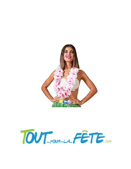 Collier de fleurs Hawaïen / Tahiti avec fleur tropical coloré ( rose - orange - blanc - bleu )