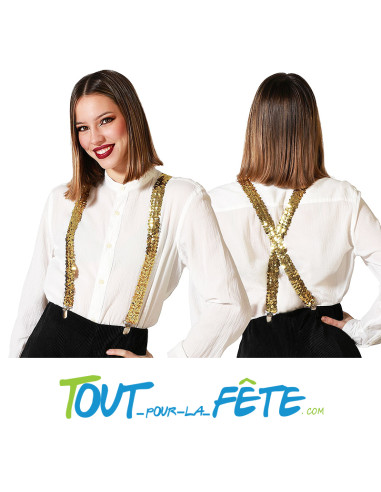 Bretelles dorées brillantes à sequins taille unique pour adulte ( disco )