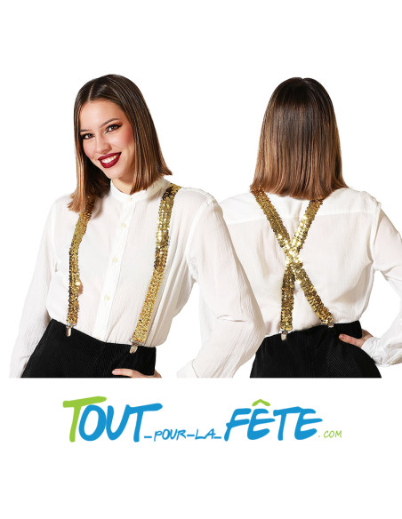 Bretelles dorées brillantes à sequins taille unique pour adulte ( disco )