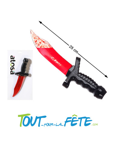 Couteau sanglant de tueur avec faux sang a l'intérieur de la lame