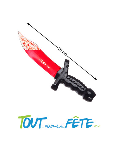 Couteau sanglant de tueur avec faux sang a l'intérieur de la lame