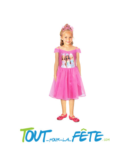 Déguisement de princesse Barbie rose taille enfant avec diadème