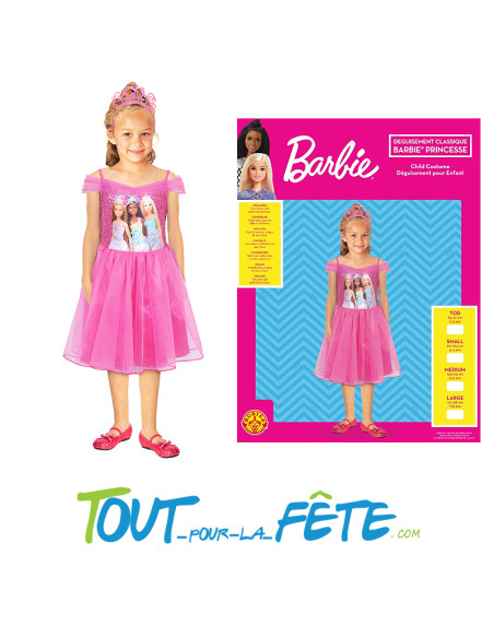 Déguisement de princesse Barbie rose taille enfant avec diadème