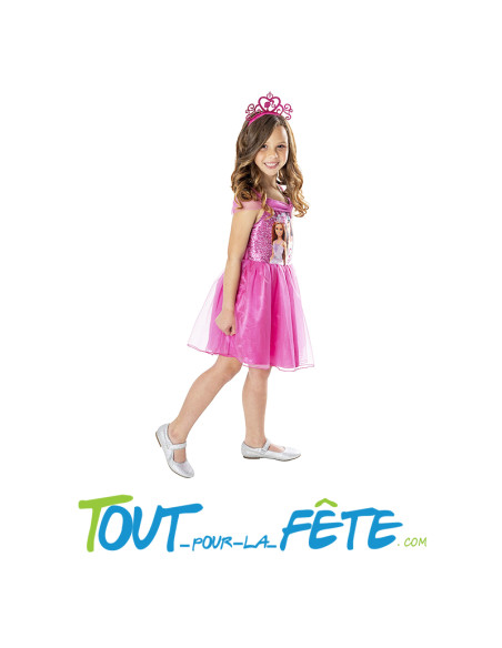 Déguisement de princesse Barbie rose taille enfant avec diadème