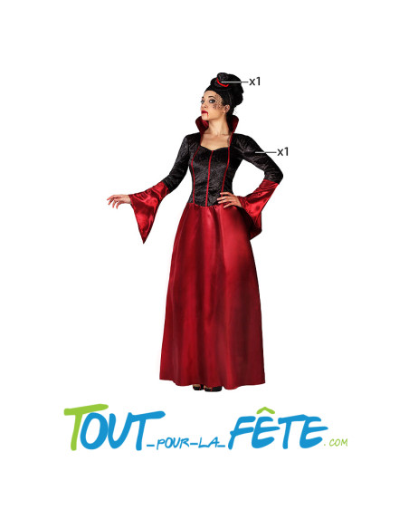 Déguisement de vampire femme adulte une coiffe et une robe pour Halloween