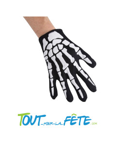 Gants squelette taille adulte 25 cm idéal pour votre fête d'Halloween