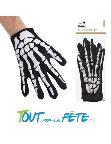 Gants squelette taille adulte 25 cm idéal pour votre fête d'Halloween