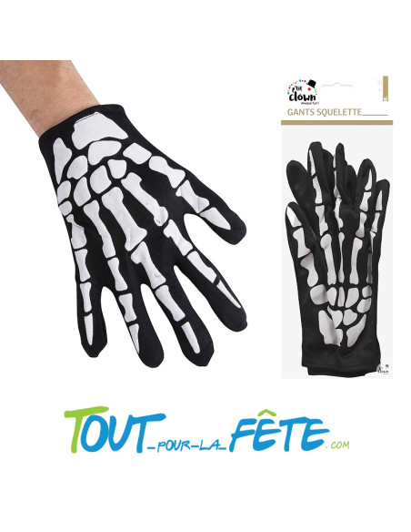 Gants squelette taille adulte 25 cm idéal pour votre fête d'Halloween