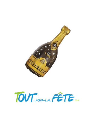Ballon aluminium bouteille de champagne noir et doré 95 cm x 45cm personnalisable