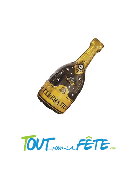Ballon aluminium bouteille de champagne noir et doré 95 cm x 45cm personnalisable