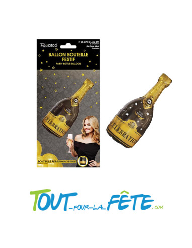 Ballon aluminium bouteille de champagne noir et doré 95 cm x 45cm personnalisable