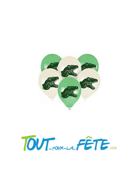 Sachet de 6 ballons en latex dinosaure 30 cm compatible air / hélium