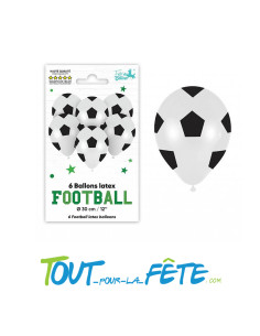 Sachet de 6 ballons en latex foot noir et blanc 30 cm air / hélium