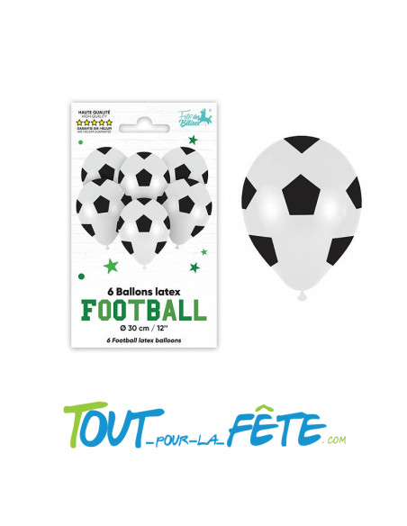 Sachet de 6 ballons en latex foot noir et blanc 30 cm air / hélium