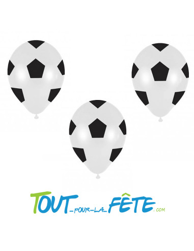 Sachet de 6 ballons en latex foot noir et blanc 30 cm air / hélium