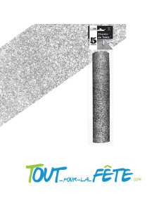 Chemin de table pailleté argent  5 mètres en organza effet métallique