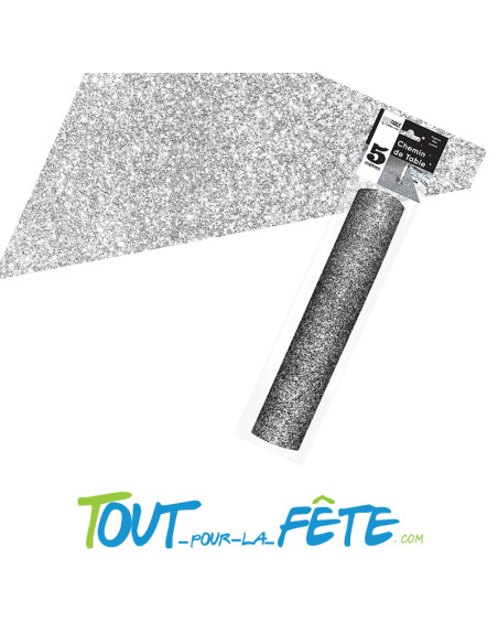 Chemin de table pailleté argent  5 mètres en organza effet métallique