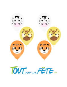Sachet de 6 ballons en latex assortie Animaux 30 cm compatible air / hélium 2