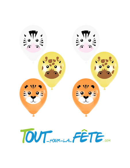 Sachet de 6 ballons en latex assortie Animaux 30 cm compatible air / hélium