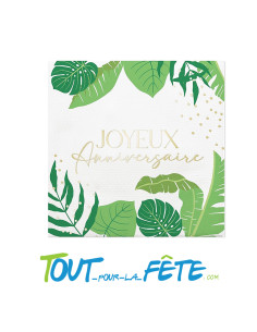 Lot de 10 serviettes joyeux anniversaire tropical 33 cm