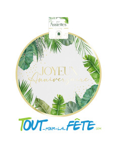 Lot de 6 assiettes joyeux anniversaire tropical 23 cm 2