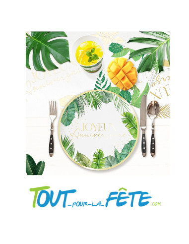 Lot de 6 assiettes joyeux anniversaire tropical 23 cm