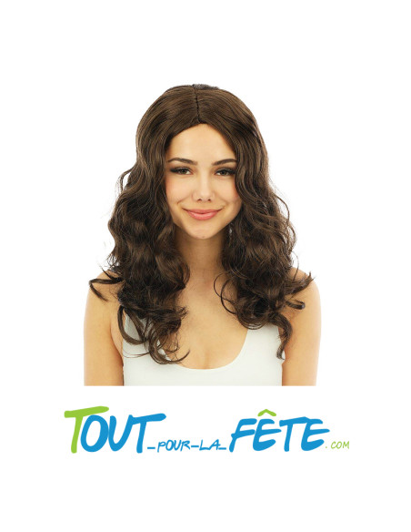 Perruque longue bouclée chatain foncé taille unique pour femme
