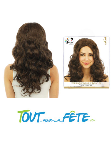 Perruque longue bouclée chatain foncé taille unique pour femme