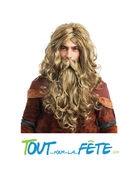 Perruque et barbe de viking scandinave blond taille unique pour adulte