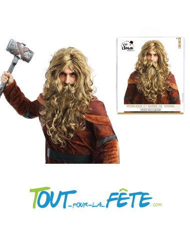Perruque et barbe de viking scandinave blond taille unique pour adulte