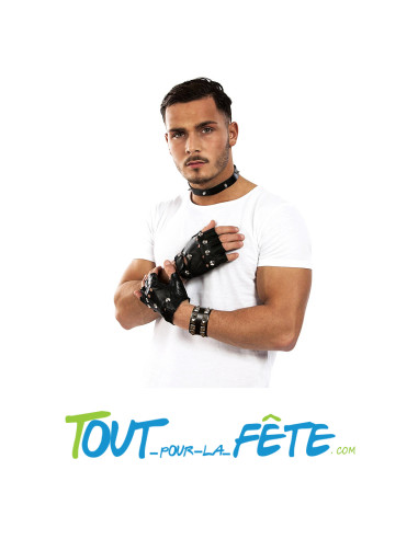 Paire de gants / mitaines de punk noir à pointes argentés taille unique pour adulte