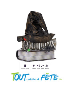 Chapeau de sorcière bavard animé, sonore, lumineux 30 cm