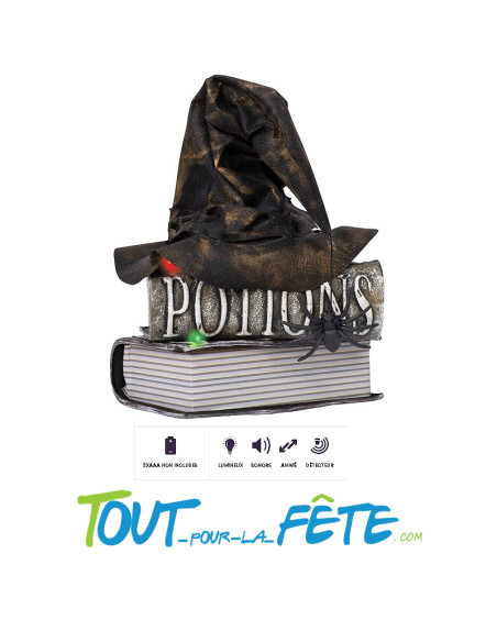 Chapeau de sorcière bavard animé, sonore, lumineux 30 cm